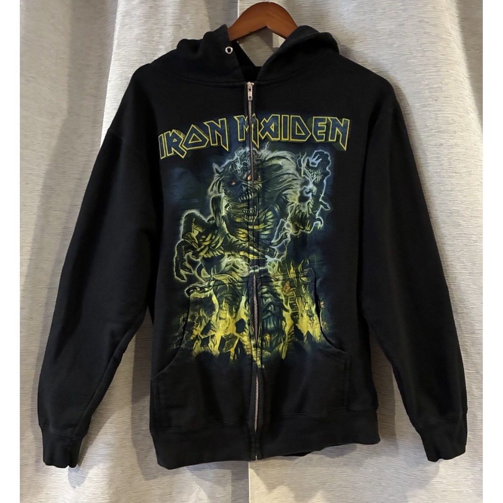 Iron Maiden Y2K Double Sided Zip Up Jacket Mens Medium Heavy Metal Rock Hoodie